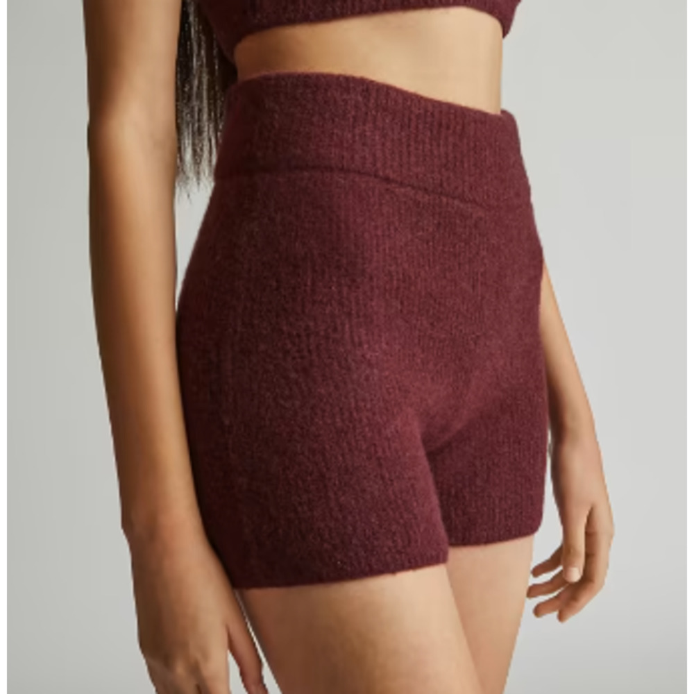 Everlane Knit High Waisted Shorts Womens Size S Burgundy Red Cozy Stretch NWT